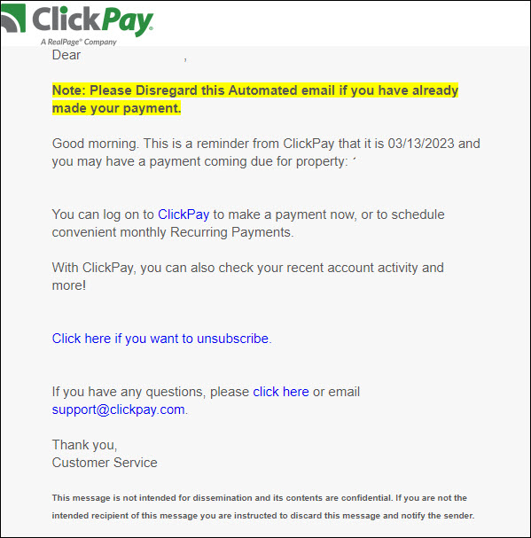 Clickpay payment reminders